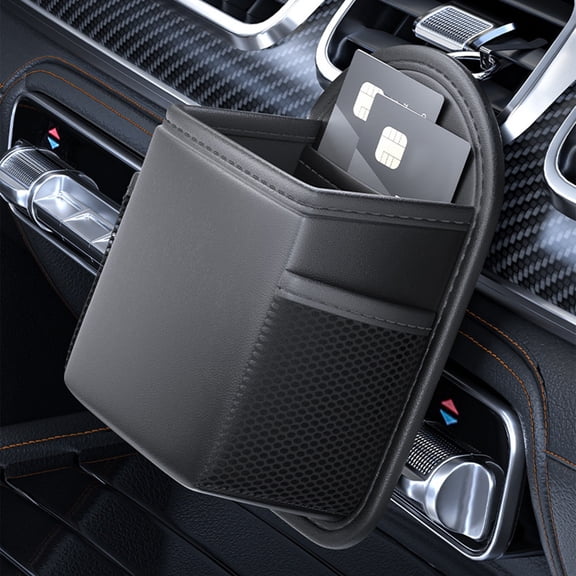 Vehicle Air Louver Storage Pouch, Vent Mount Organizer Pouch for Phone Sunglasses Keys Cards, Leather Vehicle Interior Storage Support
