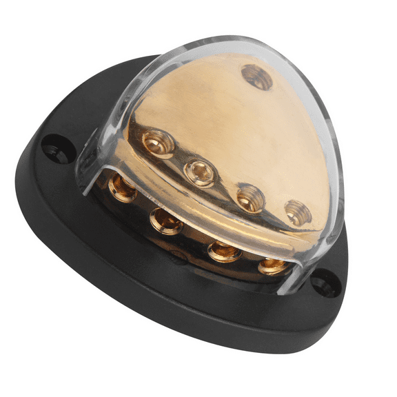 Vehicle Audio Power Wire Distributor 4-Way Splitter, Chrome Plated, Easy Installation