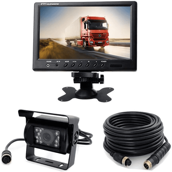 Vehicle Backup Camera and 9 inch Screen Monitor Kit + IR Night Vision Reverse Rear View Parking Camera System with 4 Pin 15m Cable for Bus RV Truck Trailer Camper Motorhome