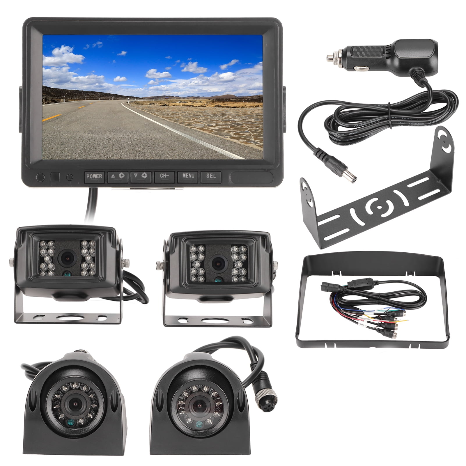 Vehicle Backup Cameras Monitor System, 7Inch 1024x600 HD Monitor & 4 AHD Rear Side View Camera
