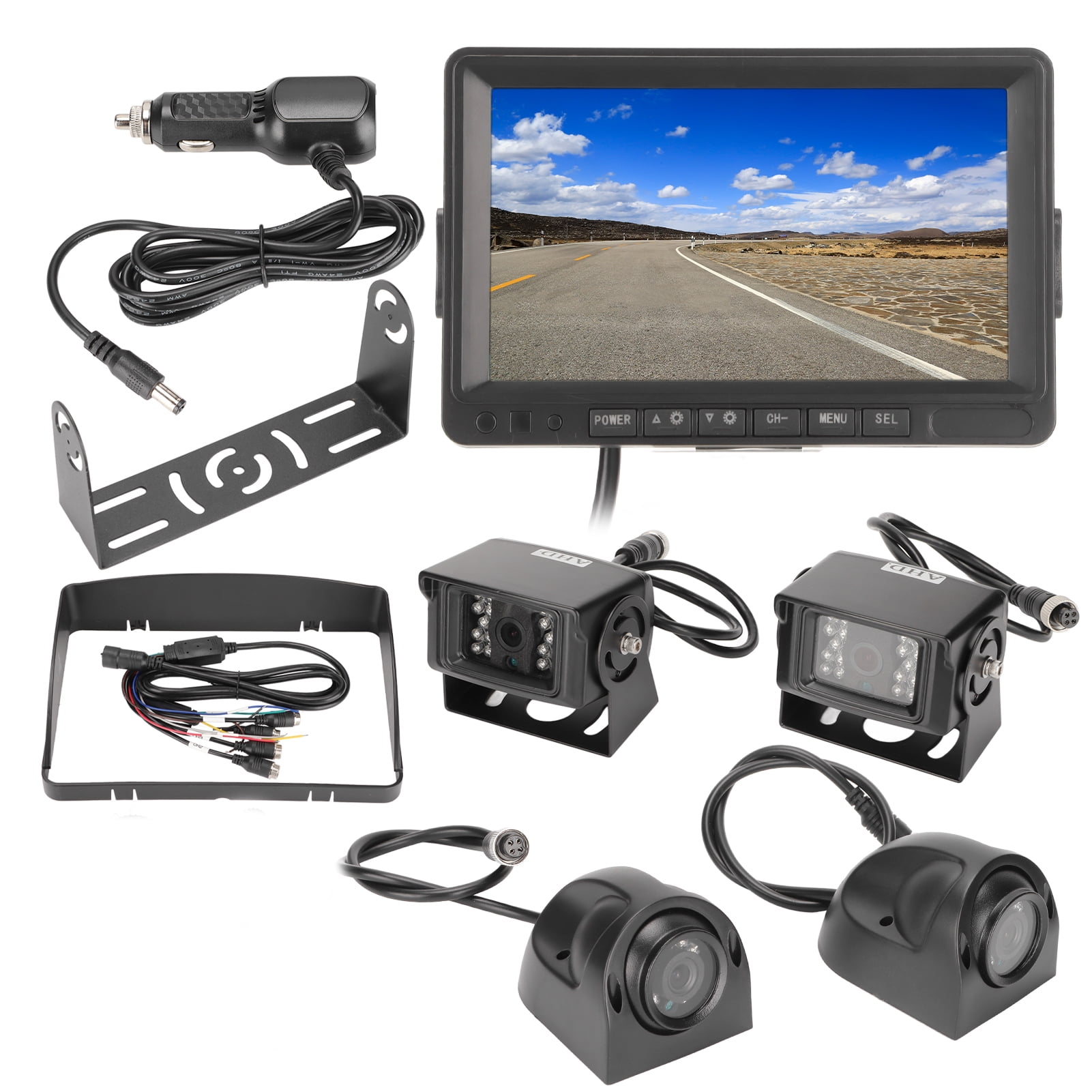 Vehicle Backup Cameras Monitor System, 7Inch 1024x600 HD Monitor & 4 AHD Rear Side View Camera