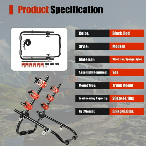 Vehicle Bicycle Frame Trunk Bicycle Rack Folding Design 44.1 lb 19.7*26.9*19.7in Fits Most Hatchbacks, Sedans, SUVs