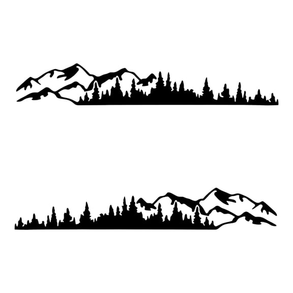 Vehicle Body Mountain Landscape Sticker Pair, Black Pine Tree Car Decals for Exterior Decor, Scenic Artwork with Travel Aesthetic, Roadside Accent