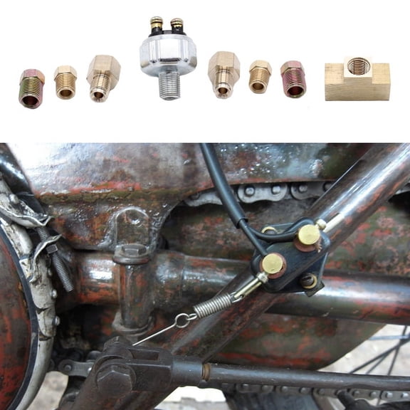 Vehicle Brake Upgrade for Hydraulic Lines Universal Metal Brake Light Switch Kit 1 Switch + 6 Adapters No Wiring