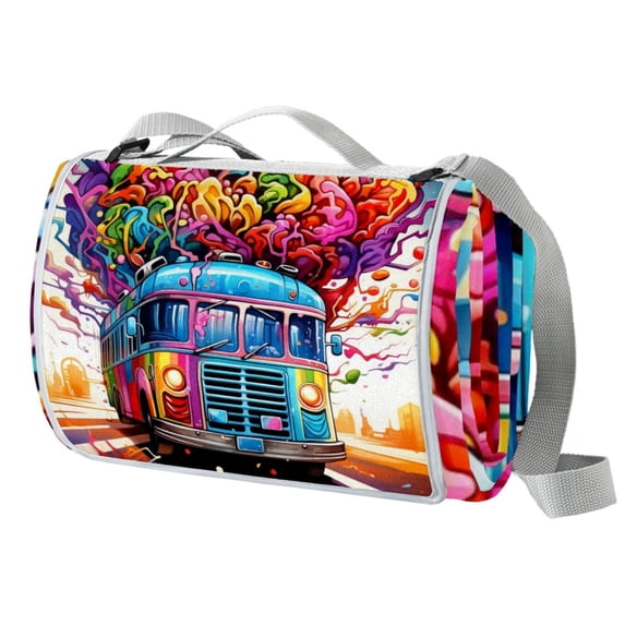 Vehicle Canvas Picnic Mat Waterproof and Portable for Outdoor Beach Camping Hiking - Large Size Foldable Blanket with Carrying Strap - for Family and Friends Enjoyment