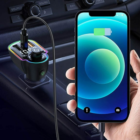 Vehicle Charger Bluetooth MP3 Player | Car Bluetooth 5.0 Receiver & Handsfree Call | USB 3.0 x2 + Type-C | PD20W Fast Charging | Universal 12V/24V | Android iOS Support | ABS Black