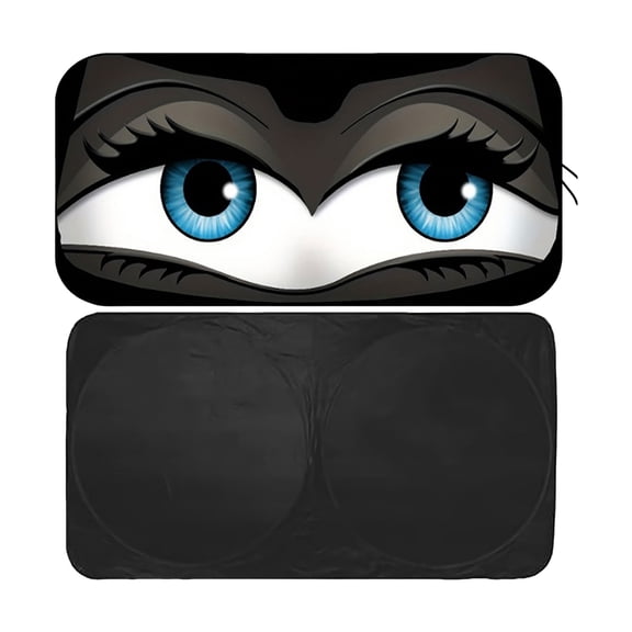 All Vehicle Compatible Windshield Sun Visor, 59×27.5 Inch Foldable Big Blue Eyes Sun Shade, Sun Heat & UV Ray Blocker, Fun Cute Car Interior Decoration