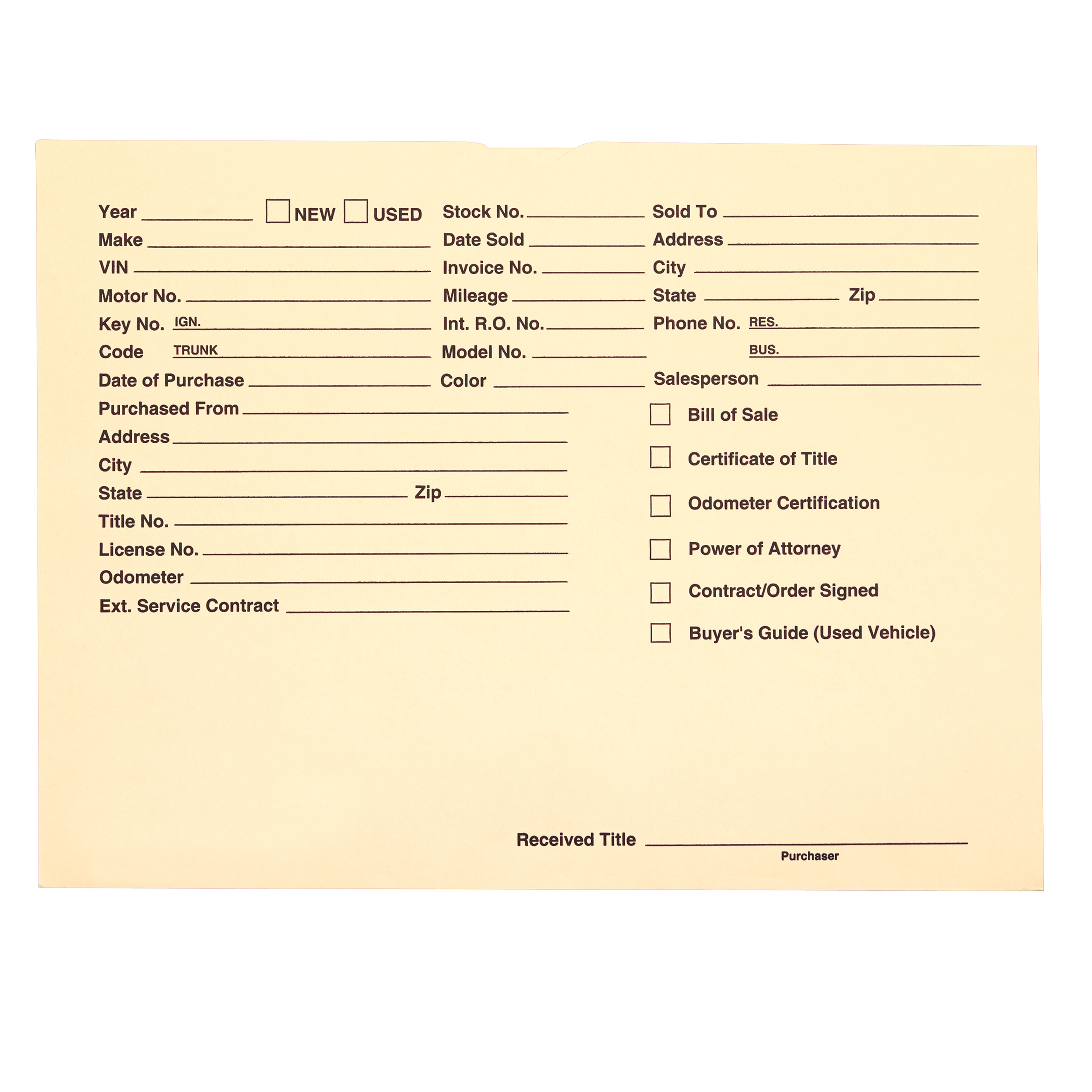 SSWBasics Vehicle Deal Jacket, Buff Paper, 9 1/2 x 11 3/4 Inches ...