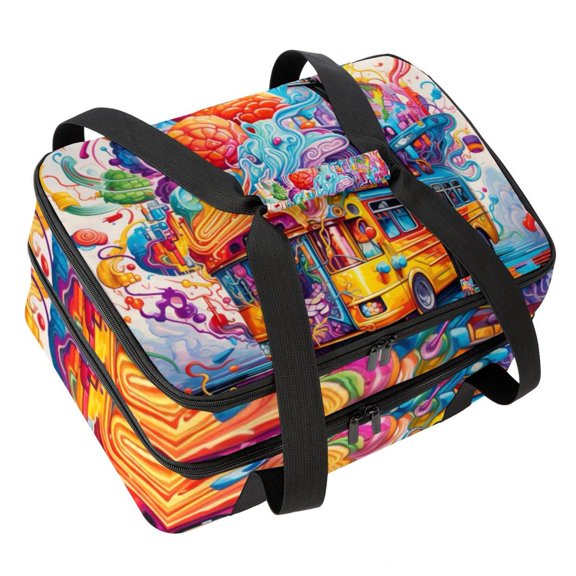 Vehicle Double Layered Insulated Lunch Bag with Two Compartments, Large Capacity, and Hand Carry - 7.1x11.4x16.1 Inches