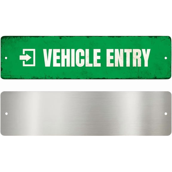 Vehicle Entry Metal Sign by DC | Arrow Metal Directional Signage for Indoor & Outdoor | 3x12" Rust-Free Aluminum Sign | Vehicle & Parking Signage UV Protected Road Street Sign | Made in USA