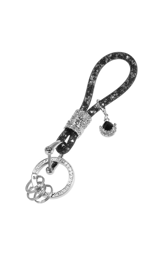 Vehicle Faux Crystal Keychain Ring Key Fob Accessories Universal with Bling Rhinestones Replacement Black