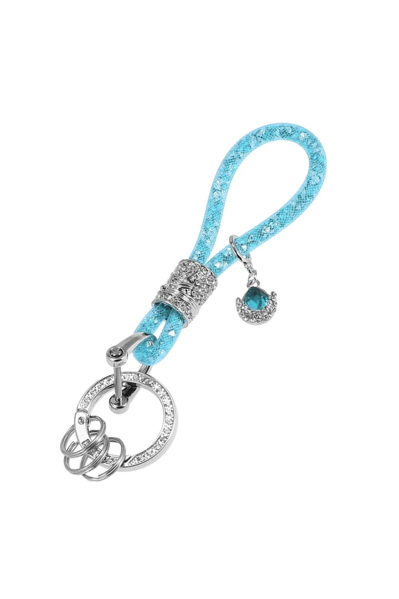 Vehicle Faux Crystal Keychain Ring Key Fob Accessories Universal with Bling Rhinestones Replacement Blue