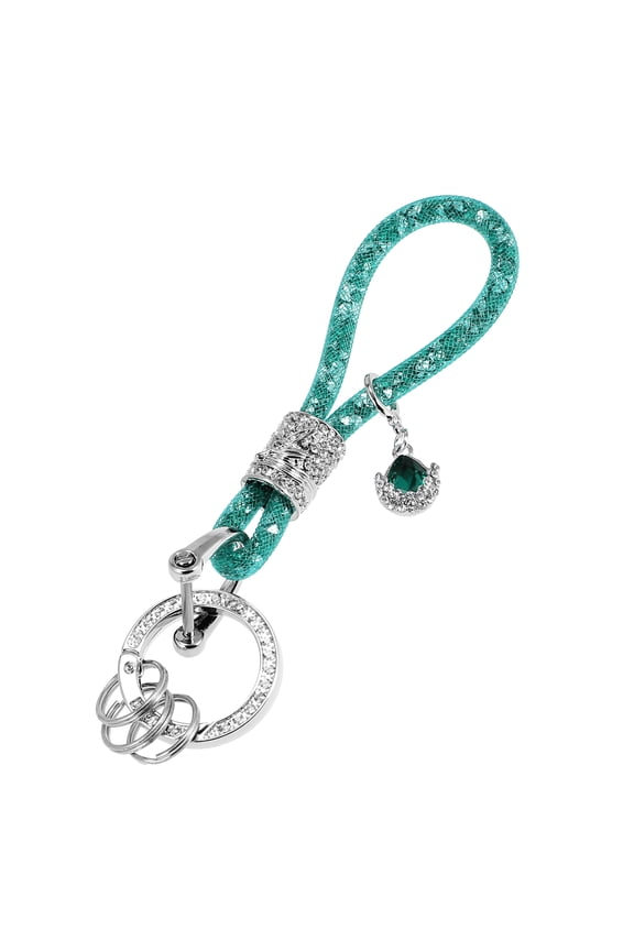 Vehicle Faux Crystal Keychain Ring Key Fob Accessories Universal with Bling Rhinestones Replacement Green