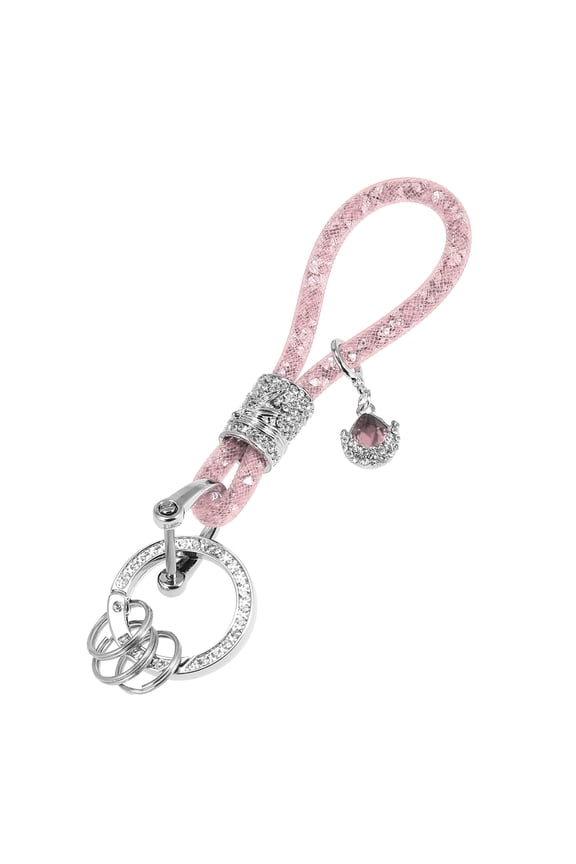 Vehicle Faux Crystal Keychain Ring Key Fob Accessories Universal with Bling Rhinestones Replacement Pink