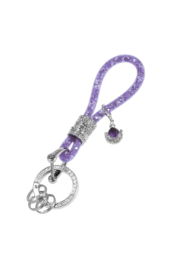 Vehicle Faux Crystal Keychain Ring Key Fob Accessories Universal with Bling Rhinestones Replacement Purple