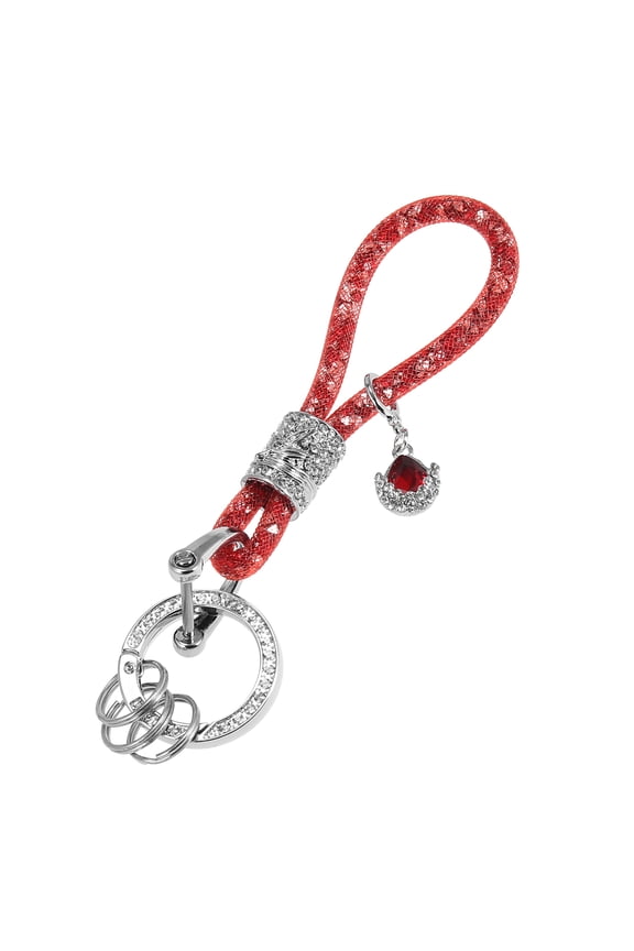 Vehicle Faux Crystal Keychain Ring Key Fob Accessories Universal with Bling Rhinestones Replacement Red