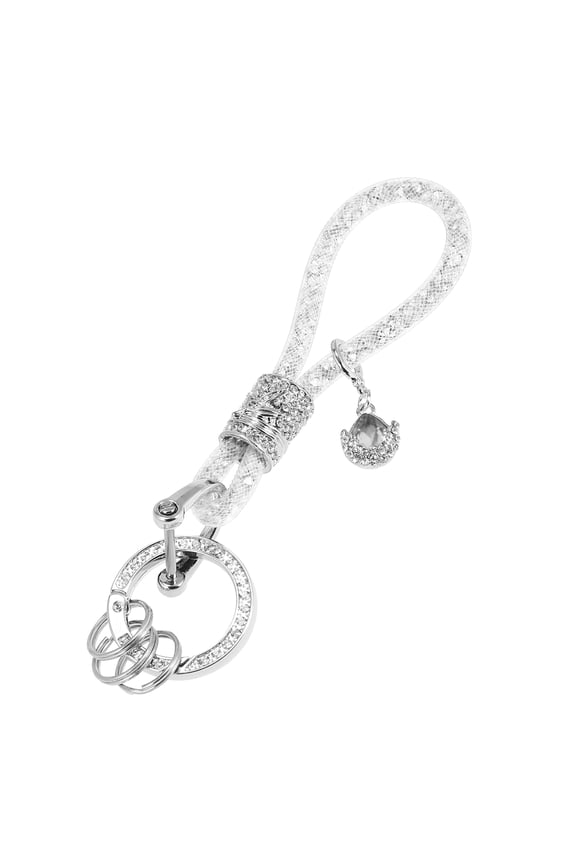 Vehicle Faux Crystal Keychain Ring Key Fob Accessories Universal with Bling Rhinestones Replacement Silver Tone