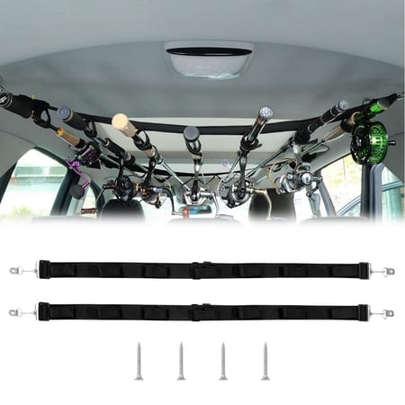 Vehicle Fishing Rod Holder, Heavy Duty Nylon Strap for Holding 7 Fishing Rods, 30 to 60 Inches Adjustable Car Roof Belt, Fishing Pole Rack for Cars, Wagons, Vans, Mobile Homes