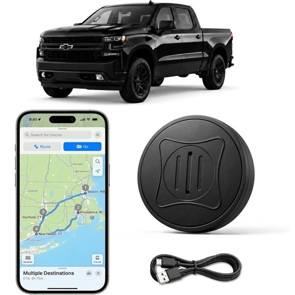 Vehicle GPS Tracker, Real-time Location Tracking, Strong Magnetic Hidden Installation - Black