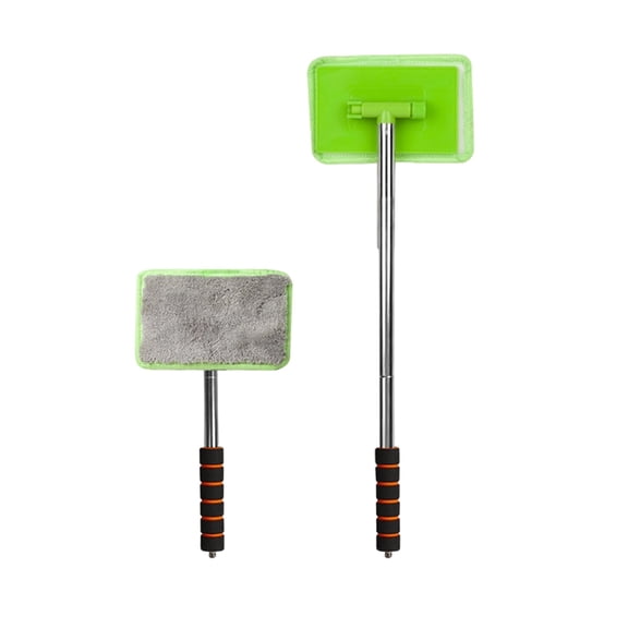 Vehicle Glass Cleaner Brush with Telescoping Handle and Microfiber Head for Dust Particle and Condensation Elimination from Car Windows Residential Windows Green Color Adjustable Tool