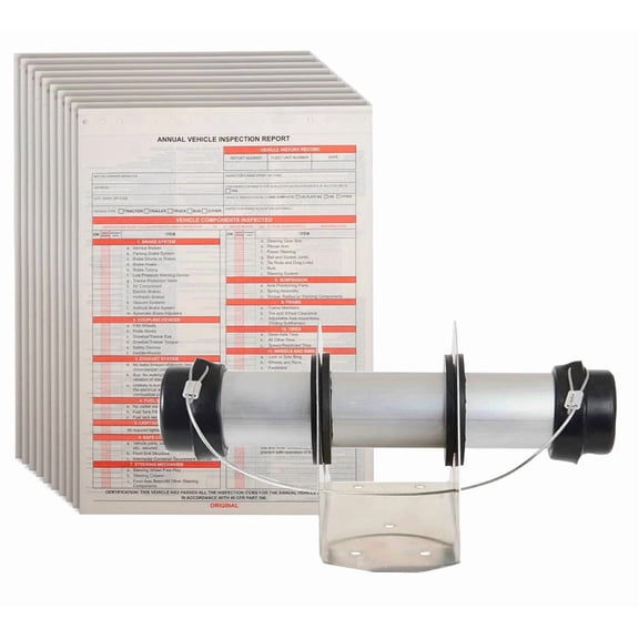 Vehicle Inspection Report Kit - 8.5" x 11.75" DOT Compliant Annual Vehicle Inspection Form (3-Ply, Carbonless, 10 Pack) and Aluminum Trailer Document Holder Registration Card Box
