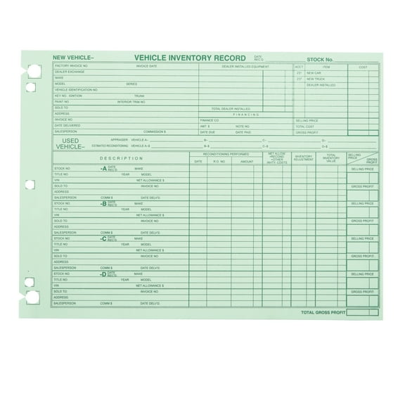 SSWBasics Vehicle Inventory Record 10 1/4W x 7 1/2H Pack of 100- Dealer Jackets Sales Log Book for Auto Dealer - Comprehensive Inventory and Dealership Record Keeping