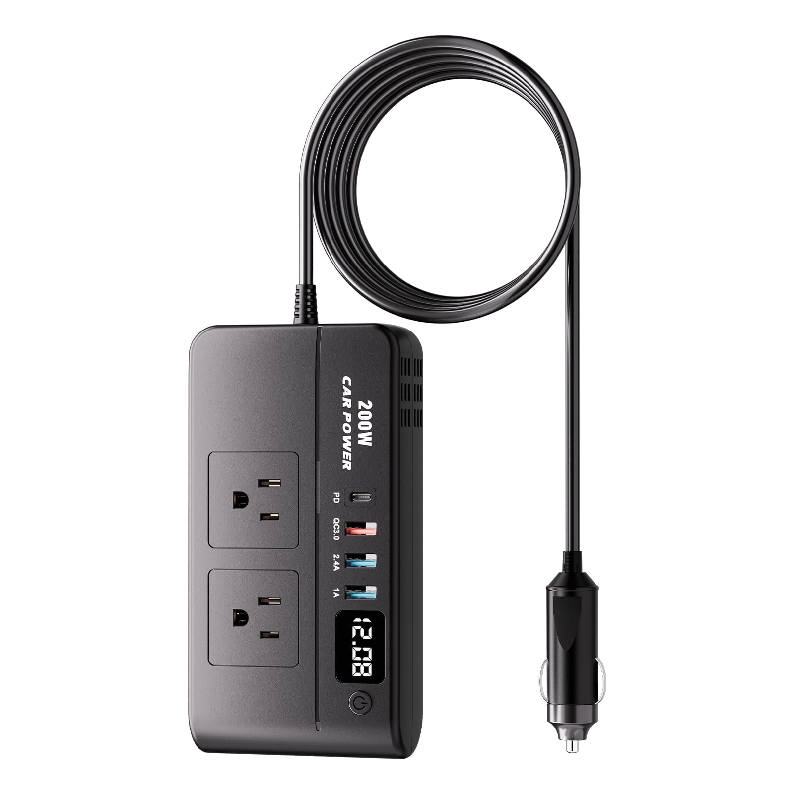 Vehicle Inverter,200W Power Inverter Pure Sine Wave Inverter,12V/24V DC to 110V/220V AC Converter for Car,Car Power Inverter with 2 AC Outlets 4USB Ports LCD Display for Car Truck Home Vehicles