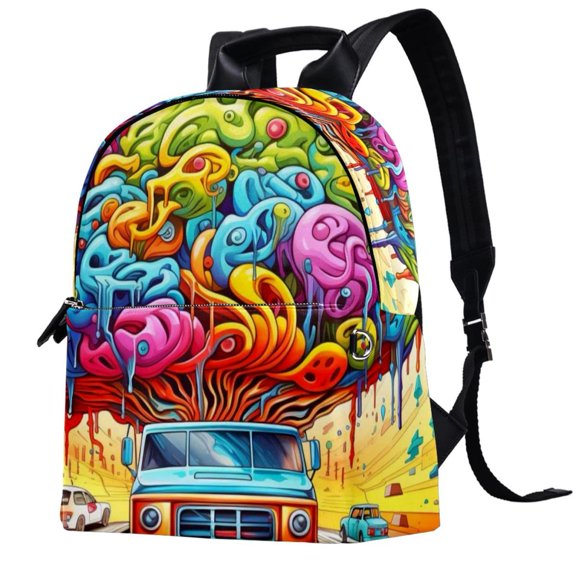 Vehicle Leather Laptop Backpack with Adjustable Shoulder Straps, Large Capacity, Printed Design - Lightweight for Men Women Teens Work School Camping - Travel Bookbag Airport Backpack