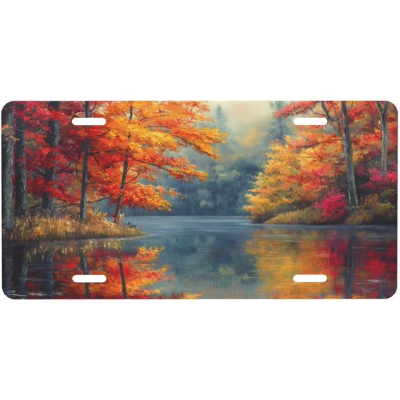 Vehicle License Plate Frame - Forest Fall Colorful Rust-Free Design, Car Tag Frame, Aluminum, 12 x 6 Inch, Waterproof