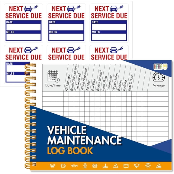 Vehicle Maintenance Log Book, 110 Car Maintenance & Expense Tracker Record Sheets Plus 36 Service Due Stickers, Car Repair & Service Record Spiral Binding Logbook (5.5 x 7.1)