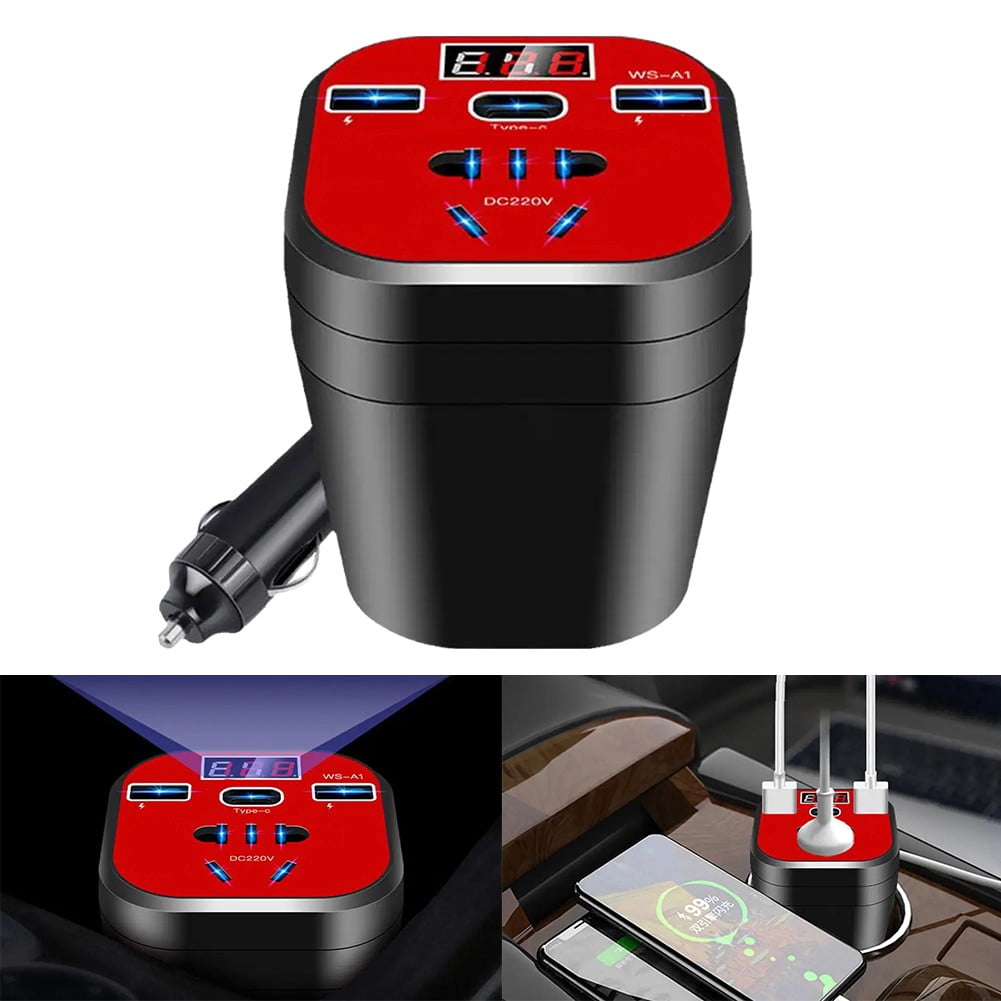 Vehicle Mounted Cup Inverter Car Power Inverter Led Display 3USB Port ...