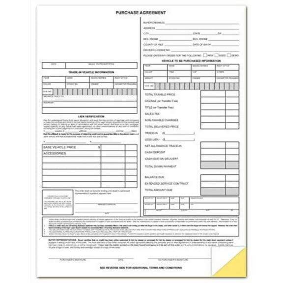 Vehicle Purchase Agreement Forms (2-Part) (100 per Pack)