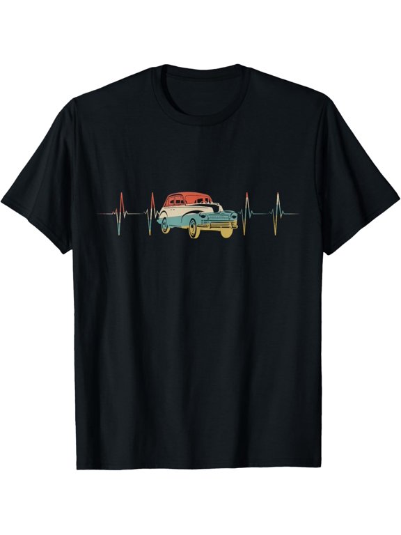 Vehicle Restoration Heartbeat Retro ECG EKG T-Shirt men and women can wear, black, white, gifts