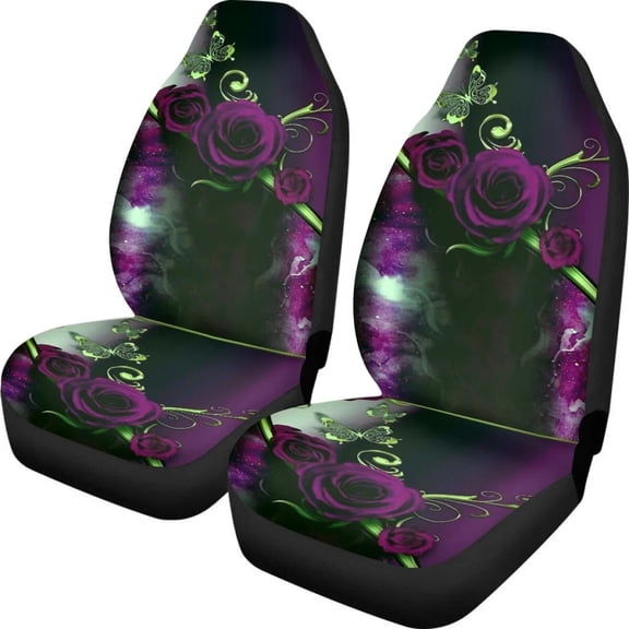 Vehicle Seat Covers Blue Gothic Rose Design Pattern Breathable Front Car Interior Seat Cover 2Pcs for Women Men Easy to Install
