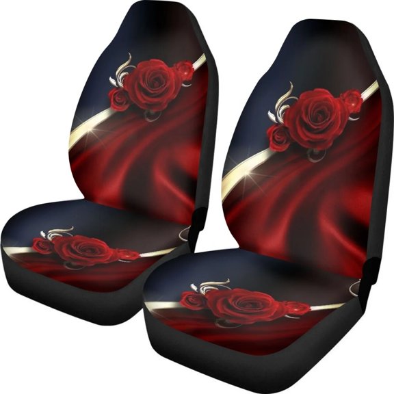 Vehicle Seat Covers Blue Gothic Rose Design Pattern Breathable Front Car Interior Seat Cover 2Pcs for Women Men Easy to Install