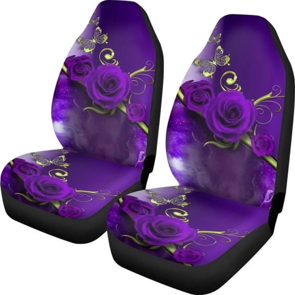 Vehicle Seat Covers Blue Gothic Rose Design Pattern Breathable Front Car Interior Seat Cover 2Pcs for Women Men Easy to Install