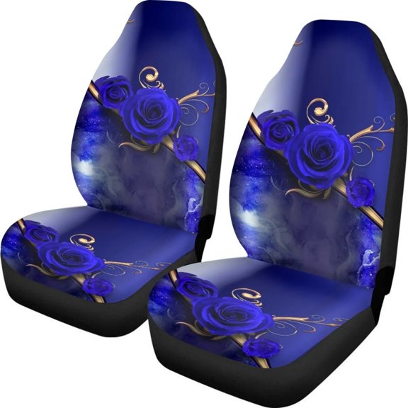 Vehicle Seat Covers Blue Gothic Rose Design Pattern Breathable Front Car Interior Seat Cover 2Pcs for Women Men Easy to Install
