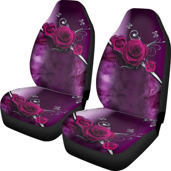 Vehicle Seat Covers Blue Gothic Rose Design Pattern Breathable Front Car Interior Seat Cover 2Pcs for Women Men Easy to Install