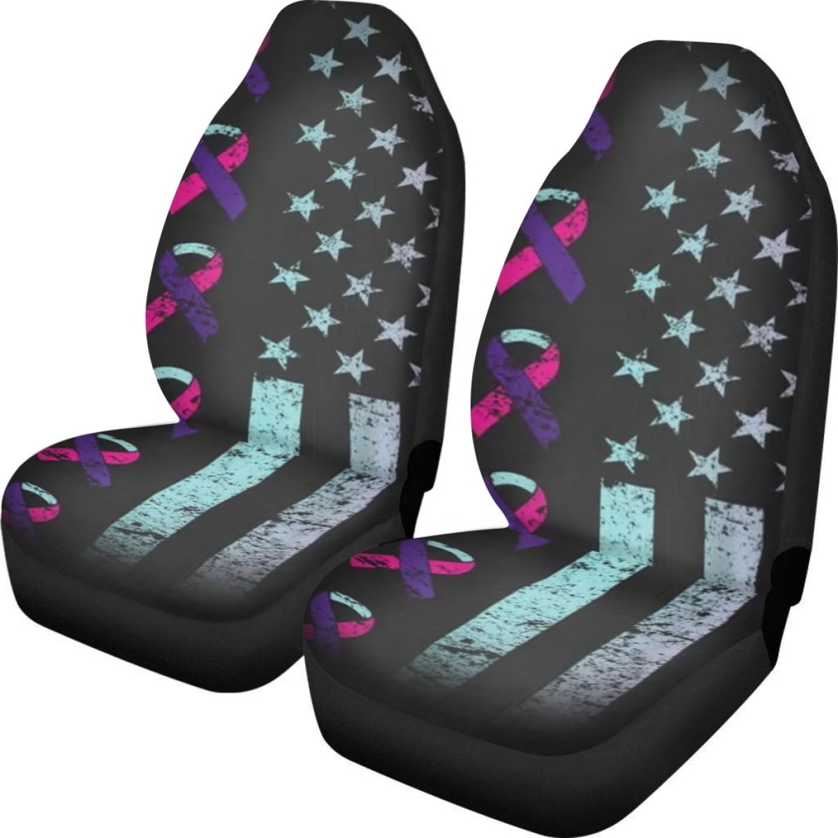Vehicle Seat Covers Breast Cancer American Flag Design Pattern