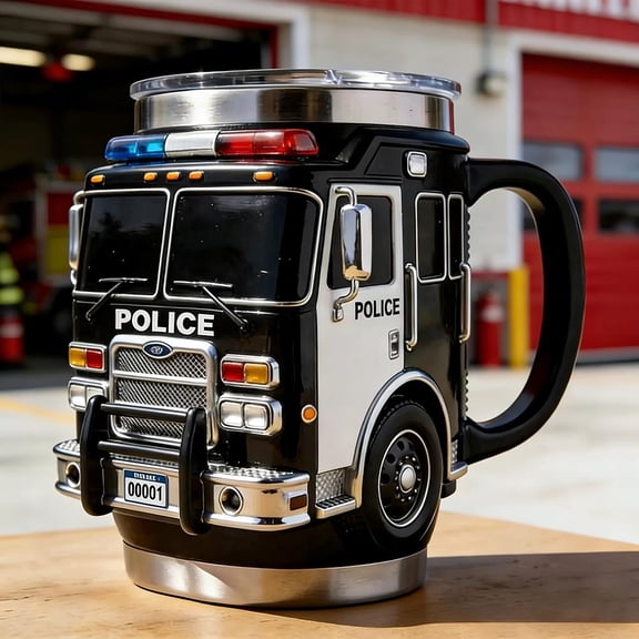 Vehicle Shaped Mug, 304 Stainless Steel Liner with Lid, Resin Construction Mug for Hot Coffee Tea, Gift for Vehicle Enthusiasts