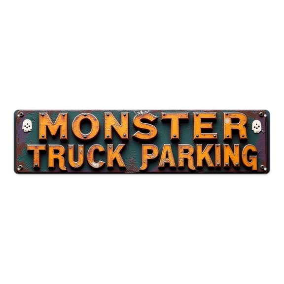 Vehicle Storage tin signs vintage 16*4 in rusty skeleton shed hanging"MONSTER TRUCK PARKING with skulls" backyard patio decor beach posters bedroom accessories for men garage embossed lettering