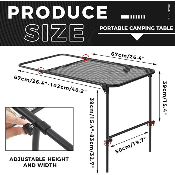 Vehicle Tire Mounted Steel Camping Table 40'' x 20'' x 33'' for Car Camping Picnic Camp Outdoor Cooking BBQ and Party Favor