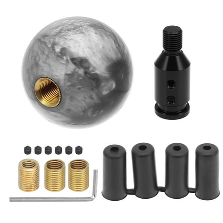 Vehicle Titanium Tone Round Ball Gear Shift Knob Manual Transmission with M12x1.25 Black Shift Knob Adapter Set