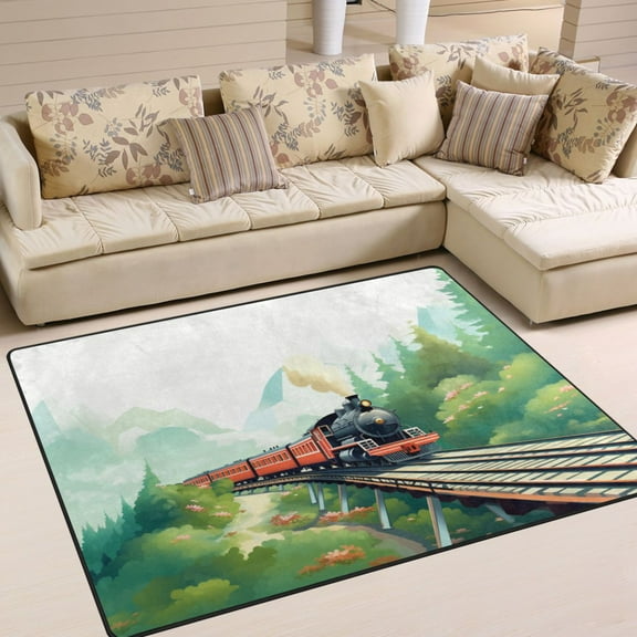 Vehicle Train Landscape Area Rugs Soft Non-Slip Floor Mats Large Nursery Carpets Doormat for Living Room Bedroom Hotel Decor 80"x58"