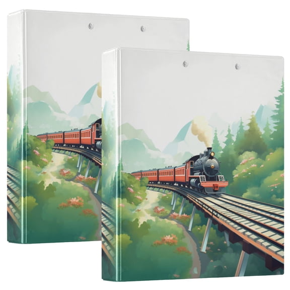 Vehicle Train Landscape Hardcover 3 Ring Binder 1.5 inch Round Rings with Interior Pockets Binders Organizer Office School 2 Pack