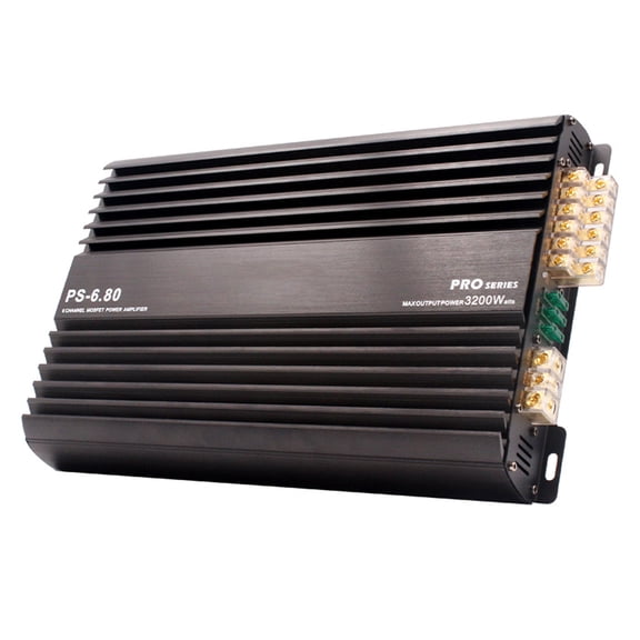 Vehicle Upgrade Power Amplifier 6 Channel 12V with Heat Sink Metal Housing and Organized Terminal Layout for Car Use and Wiring Work