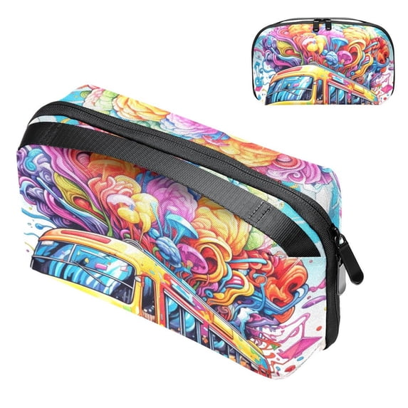 Vehicle Waterproof Oxford Cloth Travel Organizer for Electronic Devices with USB Pouch, Charger Pouch, Charger Bag Organizer, and Phone Cable Organizer, 5.9x9.44x3.14 in