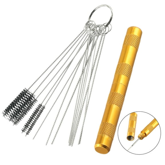 Vehicle Windscreen Washer Jet Nozzle Cleaning and Adjustment Tool Kit with Golden Needle, Silver Needle Set and 5 Sized Brushes for Removing Water Stains and Re-Positioning Car Washer Jets