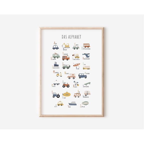 Vehicles Abc Posters For Children'S Rooms In A4, A3, A2 & 50X70 Boy Girl Wall Decoration Children'S Room Art Print Print Wall Art, Modern Wall Decor, 12x18 UNFRAMED