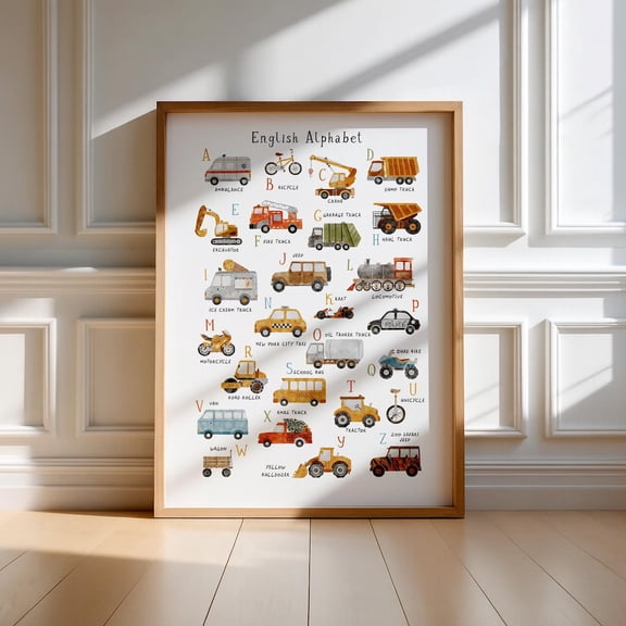 Vehicles Alphabet Painterly Transportation ABC Poster